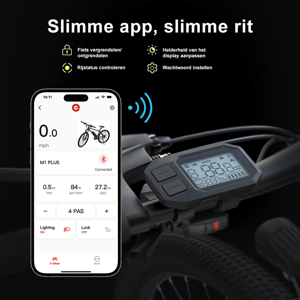 E-mountainbike Eleglide M1 PLUS 27,5, 36V 12.5AH 100KM 250W 25KM/H, App Control, 21 snelheden 5 snelheidsniveaus, City E-bike
