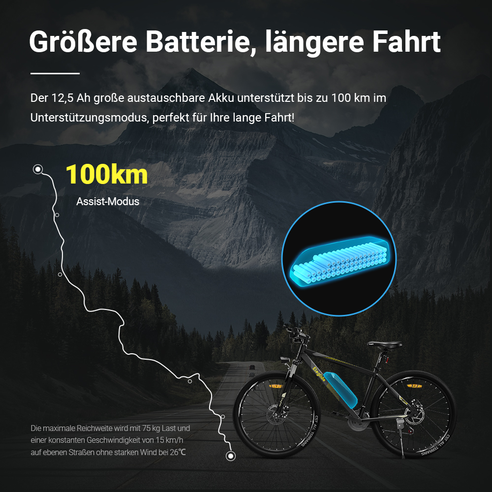 Elektro-Mountainbike  M1 PLUS 27.5“, 36V 12.5AH 100KM 250W 25KM/H, App-Steuerung, 21 Gänge 5 Geschwindigkeitsstufen