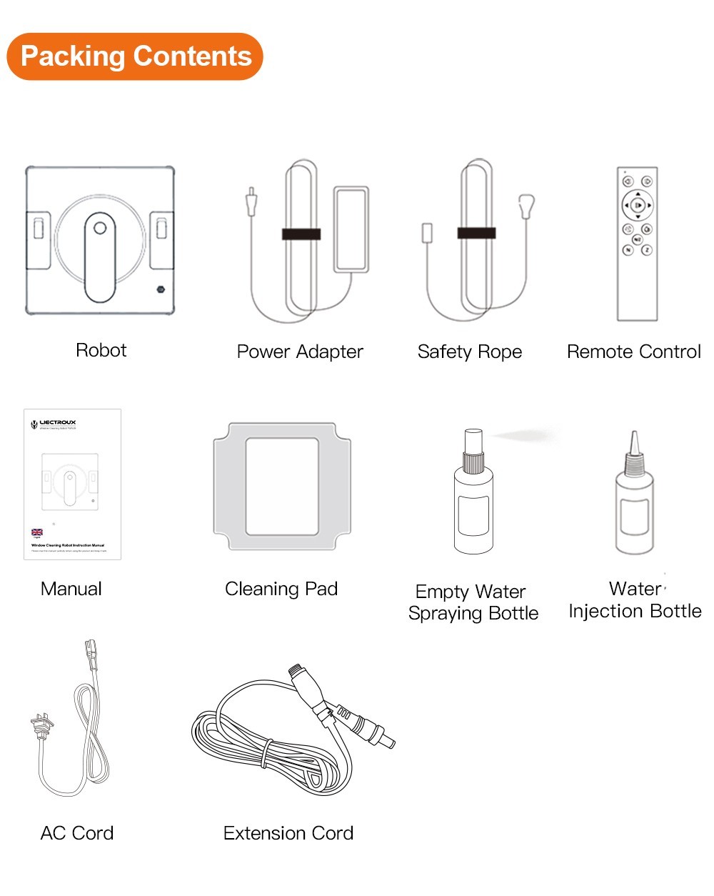 LIECTROUX YW509 Robot Window Cleaner, Double Water Tank, 3000Pa Suction Power, Smart Path Planning, Remote Contro