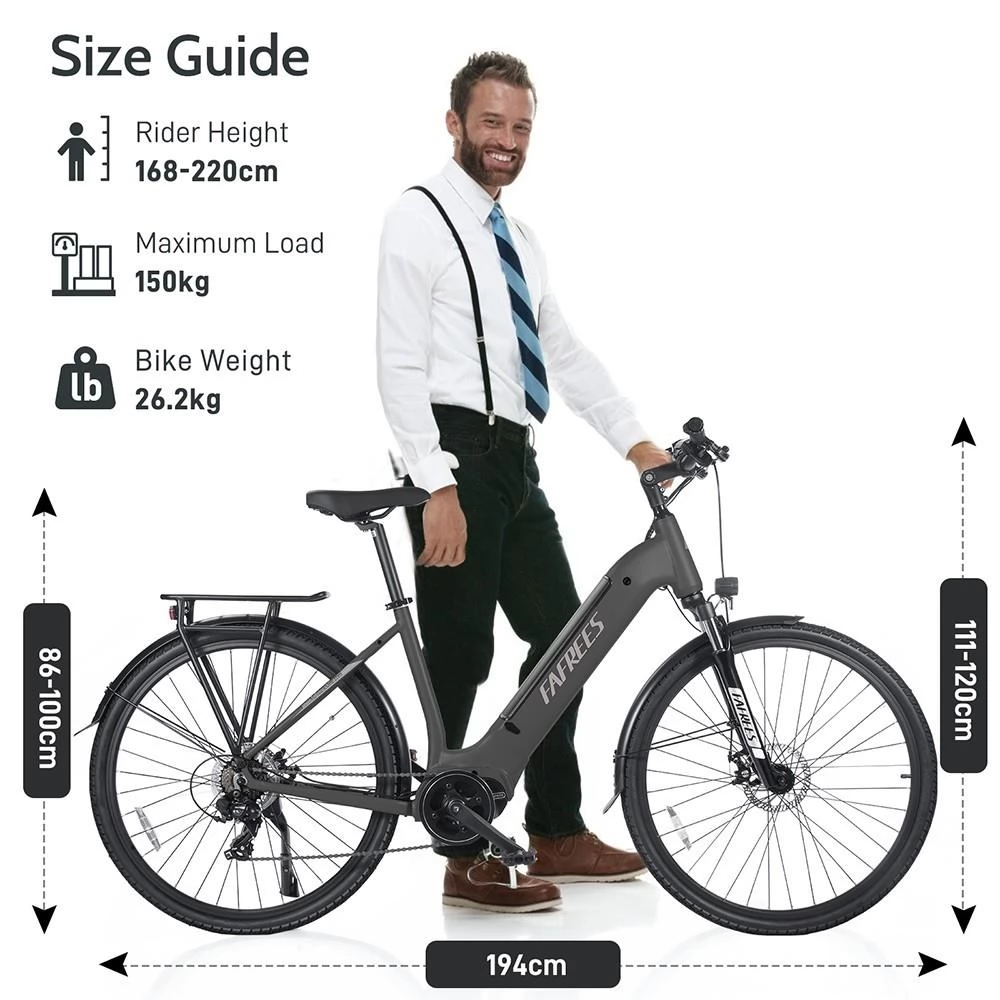 FAFREES FM9 700C*45C Step-through City Electric Bike, 250W Bafang Mid-drive Motor, 15Ah Batterij - Grijs