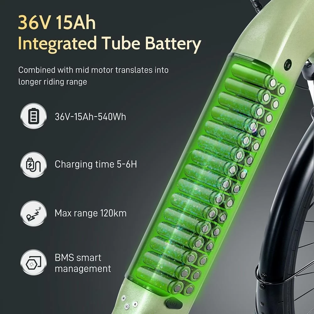 FAFREES FM9 700C*45C Step-through City elektrische fiets, 250W Bafang Middenmotor, 15Ah Batterij - Groen