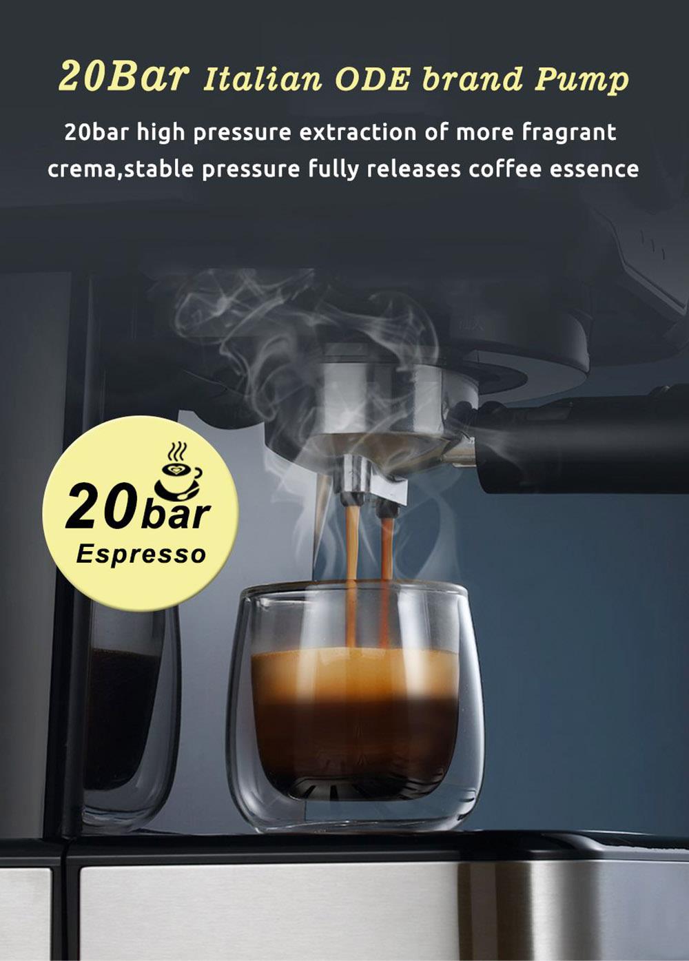 HiBREW H5 1050W Coffee Maker, 20 Bar Semi-Auto Cappuccino Espresso Coffee Machine, 1.5L Capacity, Temperature Display