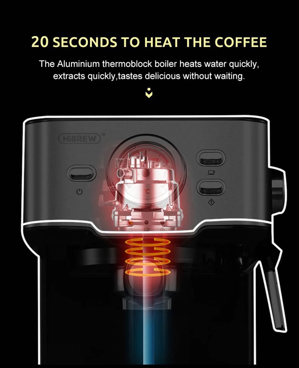 1PC HiBREW Coffee Machine Cafetera 20 Bar Espresso inox Semi Automatic  Expresso Cappuccino Hot Water Steam Temperature Display H5