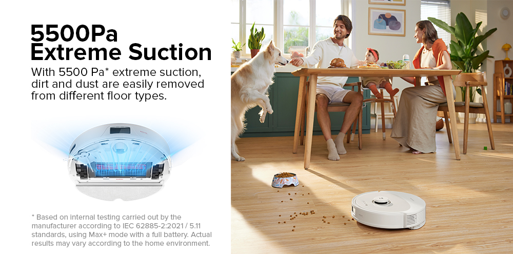 Roborock Q8 Max+ Robot Vacuum Cleaner with Auto Empty Dock, 5500Pa Suction,  DuoRoller Brush, LDS Navigation - White 