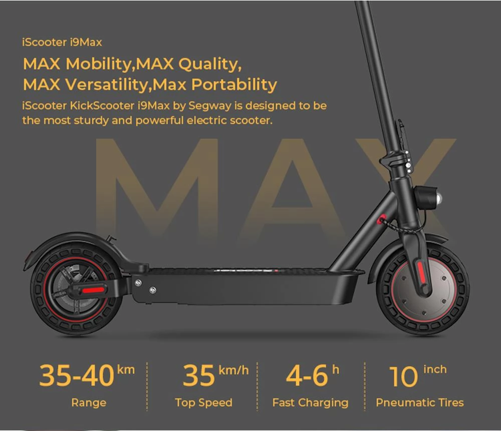 iScooter i9 Max 10 Inch Banden Opvouwbare Elektrische Scooter - 500W Motor & 10Ah Batterij