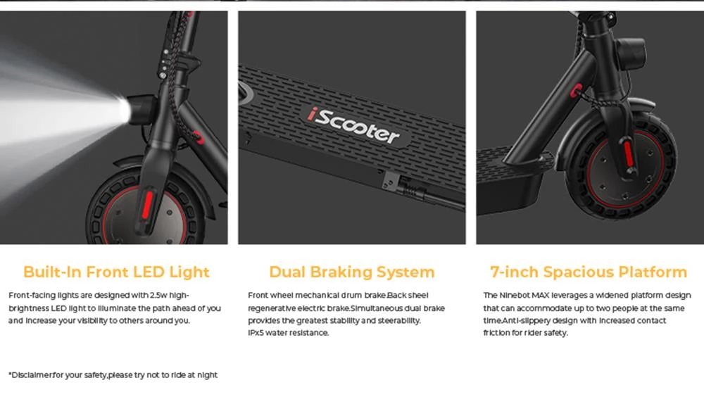 iScooter i9 Max 10 Inch Tires Foldable Electric Scooter - 500W Motor & 10Ah Battery