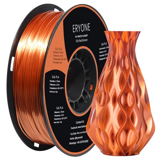 

ERYONE Silk PLA Filament for 3D Printer 1.75mm Tolerance ±0.03mm 1kg (2.2LBS)/Spool - Red Copper