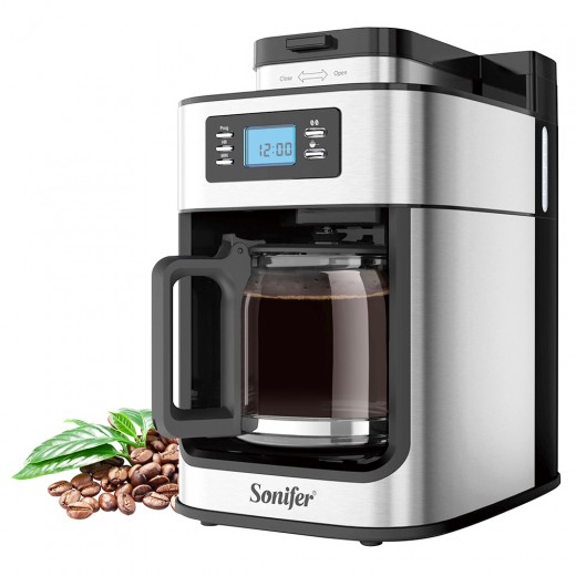 

Sonifer SF3541 1050W 2-in-1 Drip Coffee Machine, 1200mL/10 Cups, Ground/Beans Coffee Maker, Digital Display, Keep Warm