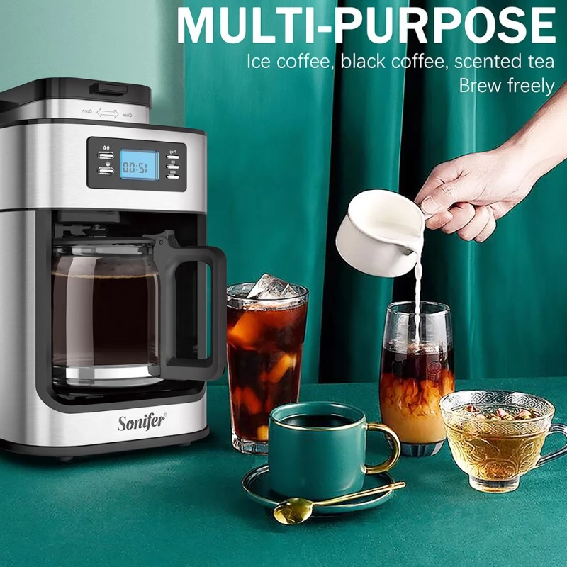 American Drip Coffee Machine Kitchen Appliances Dripping Coffee Maker  Automatic Brew Tea Powder Milk Ceramic Double Cup Sonifer