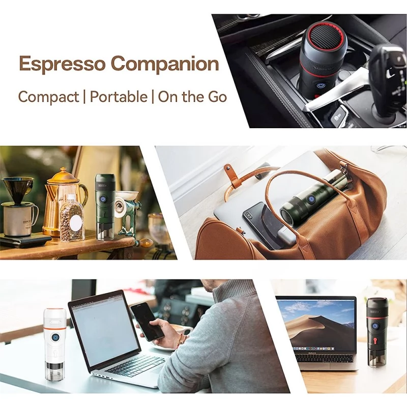  CONQUECO Portable Espresso Machine Travel - 12v Car Coffee  Maker with Battery for Camping - Small Electric - 3 Mins Heating -  Rechargeable USB Charging (Silvery): Home & Kitchen