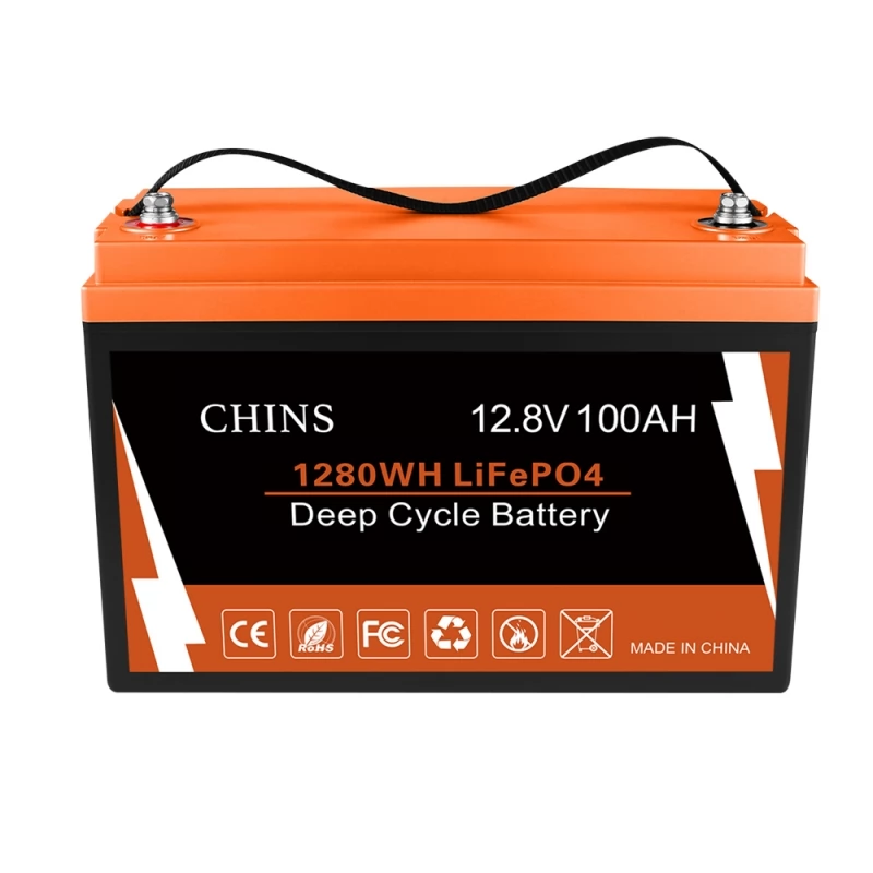 CHINS Smart 12V 100AH LiFePO4 Battery, Built-in 100A BMS Low