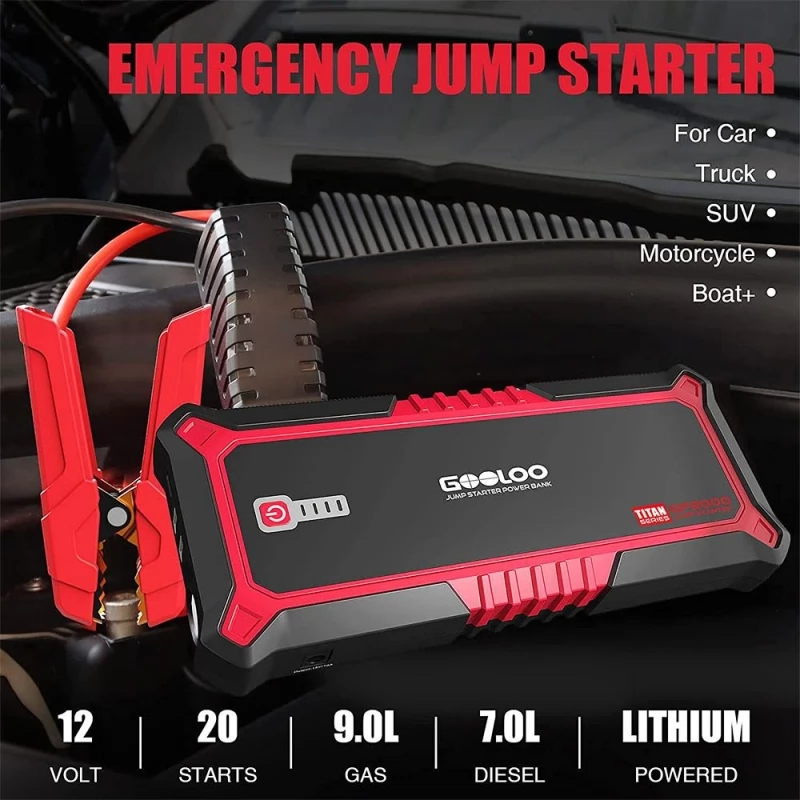 GOOLOO GP2000 Car Jump Starter Power Bank, 2000 A Tip Jump Starter,  Supersafe 12 V Booster