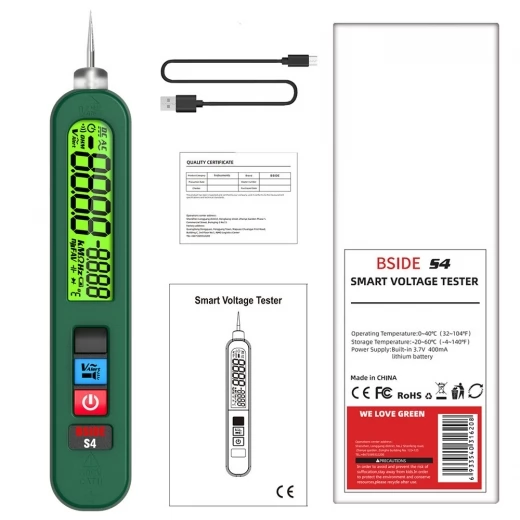 

BSIDE S4 Smart Voltage Tester, 12-300V Auto Range, Non-Contact, Zero/Live Wire Detection, LED Flashlight, LCD Display