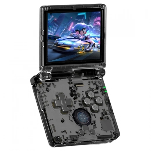 ANBERNIC RG35XXSP Flip Handheld-Spielkonsole, 3,5-Zoll-IPS-Bildschirm, keine Spiele vorinstalliert - Transparentes Schwarz