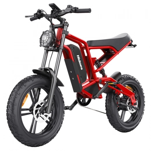 Hidoes B6 elektrische fiets, 1200W motor, 48V 15Ah accu, 20'x4' dikke banden, 50km/h max snelheid - Rood