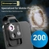 Telefoonmicroscooplens Apexel 200X met CPL, instelbare LED-verlichting, 2-micron hoge resolutie - Wit