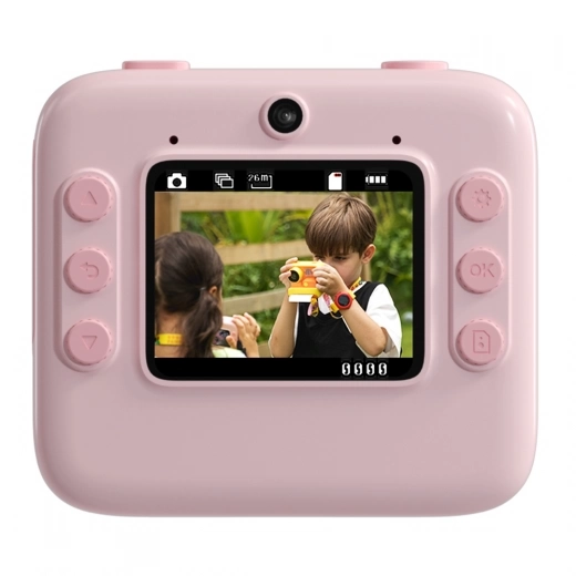 Kids Instant Print Camera WOWKIDS K27, 48MP front & rear dubbele camera's, 1080P resolutie, 4 filters, 32GB TF Card - Roze