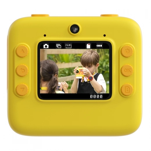 Kids Instant Print Camera WOWKIDS K27, 48MP front & rear dubbele camera's, 1080P resolutie, 4 filters, 32GB TF Card - Geel