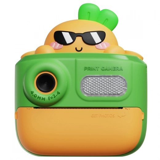 WOWKIDS K64 Kids Instant Print Camera, 48MP Front & Rear Dual Cameras - Green Carrot