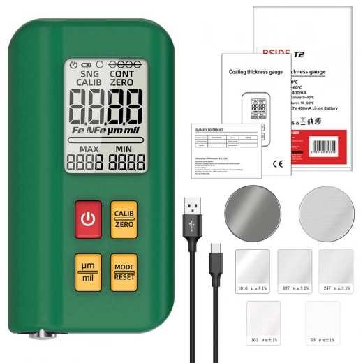 BSIDE T2 Coatingdiktemeter, Auto Verfmeter, 0-1500μm Gebruikt, 3 Resultaten Weergave - Groen