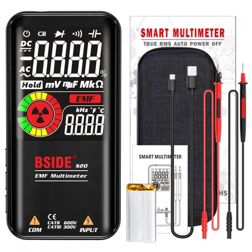 Elektromagnetischer Strahlungsdetektor BSIDE S20, intelligentes Multimeter, Farbbildschirm, 9999 Zählungen