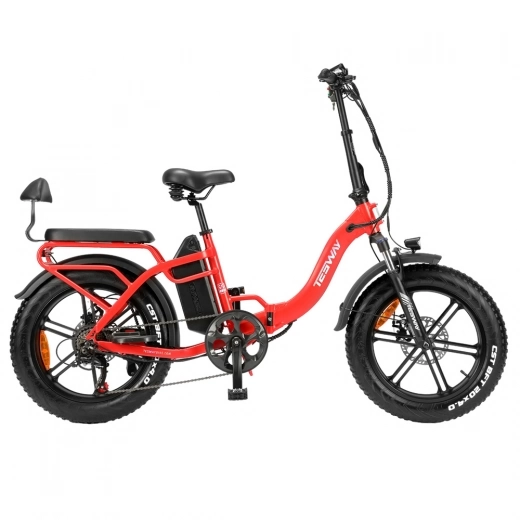 

TESWAY S5 Foldable City Electric Bike, 250W 48V 20Ah 25km/h 110KM 70N.m Shimano 7-Speed, 20*4.0 Inch Fat Tires - Red