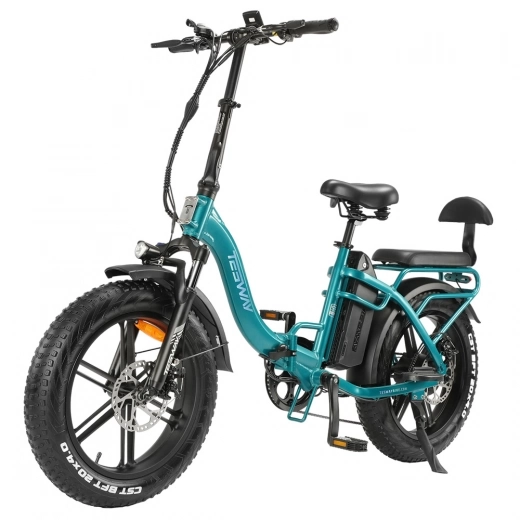 Opvouwbare Elektrische Stadsfiets TESWAY S5, 250W 48V 20Ah 25km/h 110KM 70N.m Shimano 7-Speed, 20*4.0 Inch Vette Banden - Groen