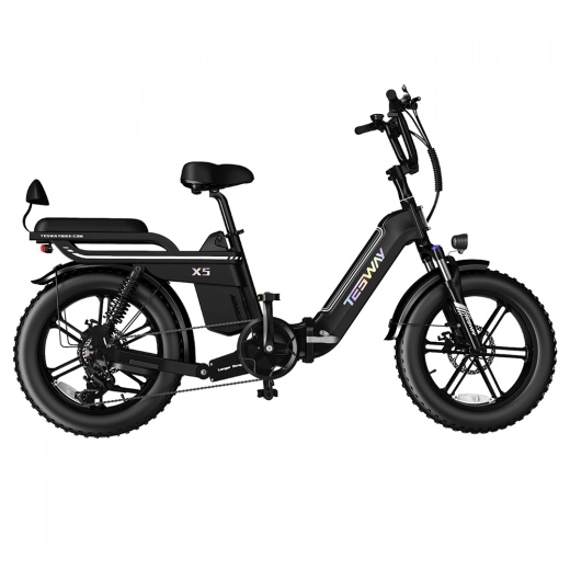 

TESWAY X5 Foldable Electric Mountain Bike, 750W 48V 25Ah 45km/h 130KM 85N.m Shimano 7-Speed, 20*4.0-inch Fat Tires - Black