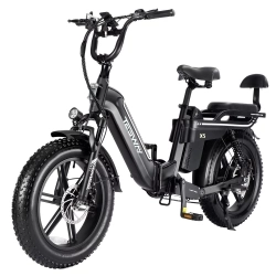 TESWAY X5 Foldable Electric Mountain Bike, 750W 48V 25Ah 45km/h 130KM 85N.m Shimano 7-Speed, 20*4.0-inch Fat Tires - Black