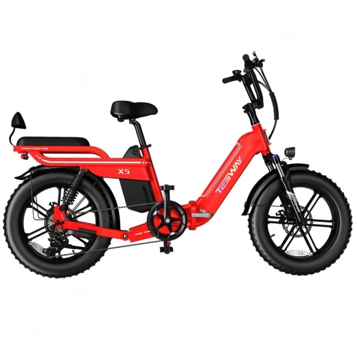 

TESWAY X5 Foldable Electric Mountain Bike, 750W 48V 25Ah 45km/h 130KM 85N.m Shimano 7-Speed, 20*4.0-inch Fat Tires - Red