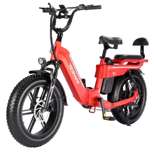 TESWAY X5 Foldable Electric Mountain Bike, 750W 48V 25Ah 45km/h 130KM 85N.m Shimano 7-Speed, 20*4.0-inch Fat Tires - Red