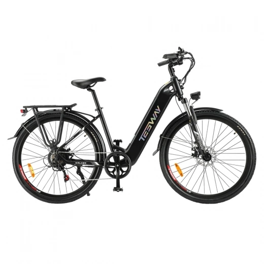 

TESWAY WALKER City Electric Bike, 250W 48V 12Ah 25km/h 90KM Shimano 7-Speed 27.5*2.4-inch Tires, Hydraulic Suspension - Black