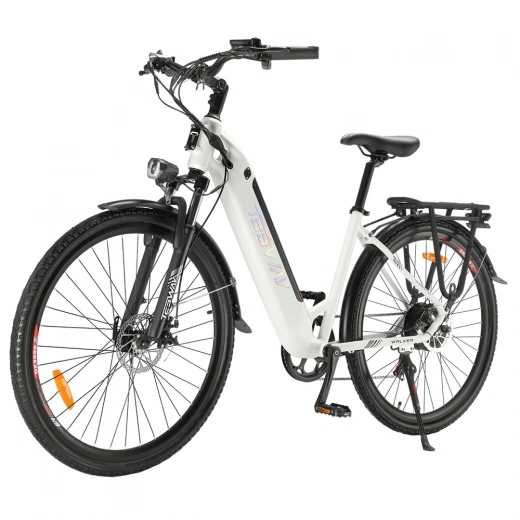 City Elektrische Fiets TESWAY WALKER, 250W 48V 12Ah 25km/h 90KM Shimano 7-Speed 27.5*2.4-inch Banden, Hydraulische Vering - Wit