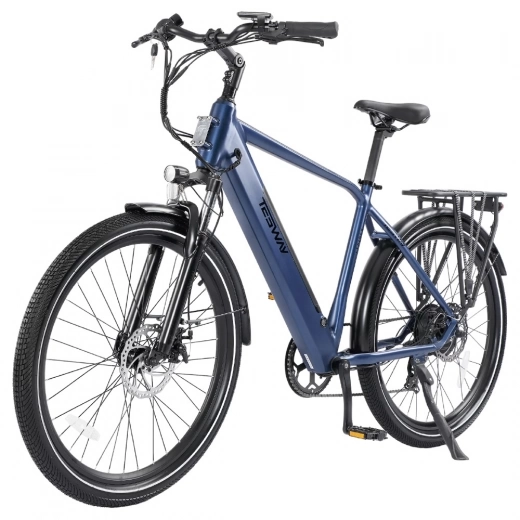 Elektrische Stadsfiets TESWAY STRIDER, 250W Bafang Motor 48V 12Ah 25km/h 65KM 55N.m 7 Speeds 27.5” banden, Gashendel Modus-Blauw