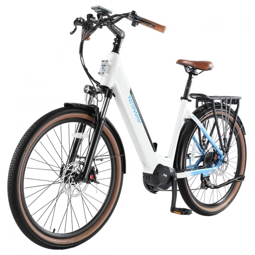 E-Bike mit Mittelmotor TESWAY COMET-F Step-thru Elektro-Trekkingrad, 500W 55N.M 672Wh 80km 40km/h Torque Sensor 27.5“ Reifen-Wit