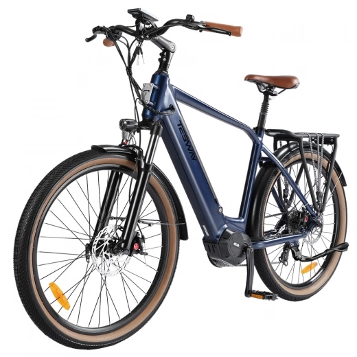 Mid-Motor E-bike TESWAY COMET-M Step-over Electric Trekking Bike, 500W 55N.M 672Wh 80km 40km/h Torque Sensor 27.5" Tires-Blue