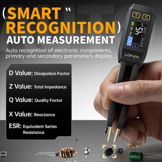 

FNIRSI LCR-ST1 Mini Smart Tweezer LCR Meter/ESR Meter, with 100Hz, 1kHz, 10kHz Frequency - Black