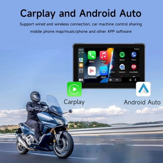 

IPS HD Motorcycle MP5 Player SD7306 7-inch 2.5D, Dual Bluetooth Connection, IPX7, Carplay/ Mirrorlink/ Android Auto/ TF Card