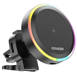 ESSAGER Qi 15W RGB magnetische auto telefoonhouder draadloze oplader, Air Outlet Type - Zwart