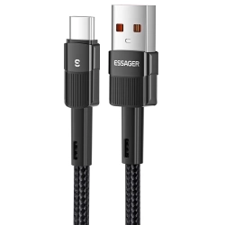 ESSAGER 66W Fast Charge Data Cable  USB-A to Type-C  480Mbps Transfer Rate  for Huawei OPPO Samsung  2m Cable - Black