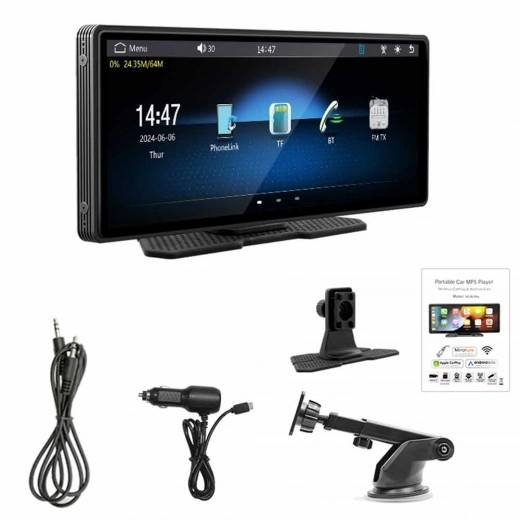 SD102601 10 26inch Wireless Carplay Screen  Android Auto  1600*600P  Mirror Link  Bluetooth 5 0  Voice Assistant  FM 