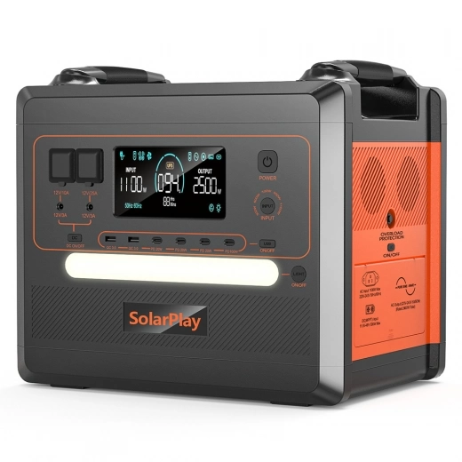 

Portable Power Station SolarPlay Q2402M, 2304Wh 2500W LiFePO4 Battery, 1100W Input Power, 1.5H Full Charge