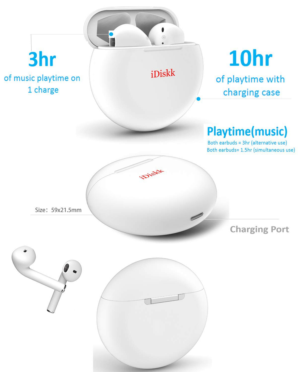 iDiskk TWS Bluetooth 5.0 Wireless Earphone Binaural Earbuds - GEEKMAXI.COM