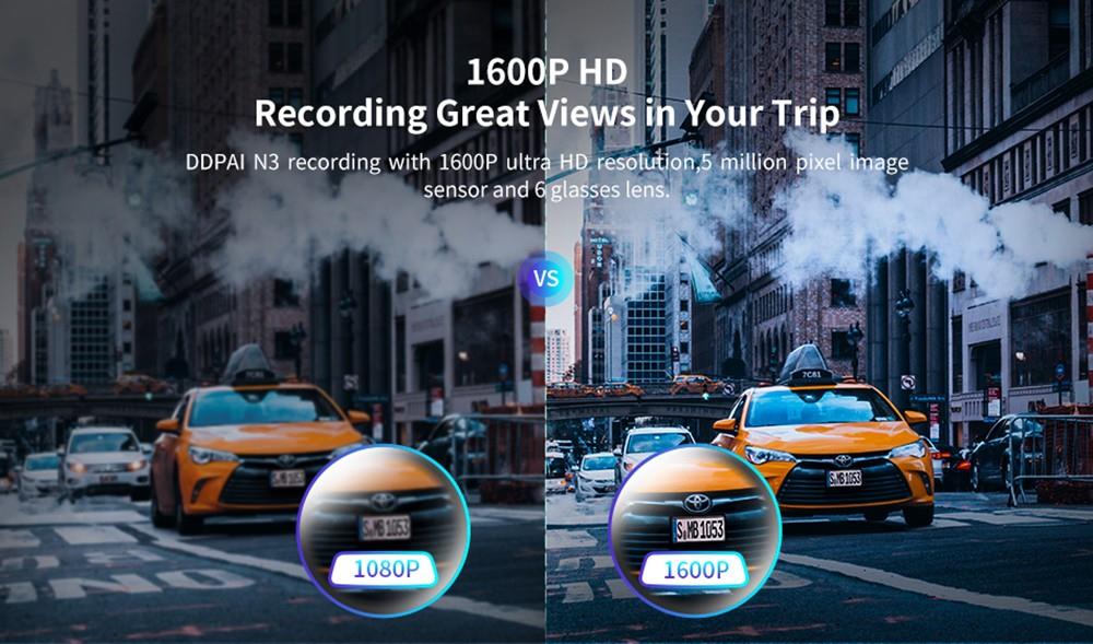 DDPAI Dash Cam mola N3 with Built-in Driving Recorder Car On-Dash Mounted  Cameras with Super Night Vision 1600P Wi-Fi G-Sensor WDR Loop Recording  Motion Detection Parking Monitor Car 