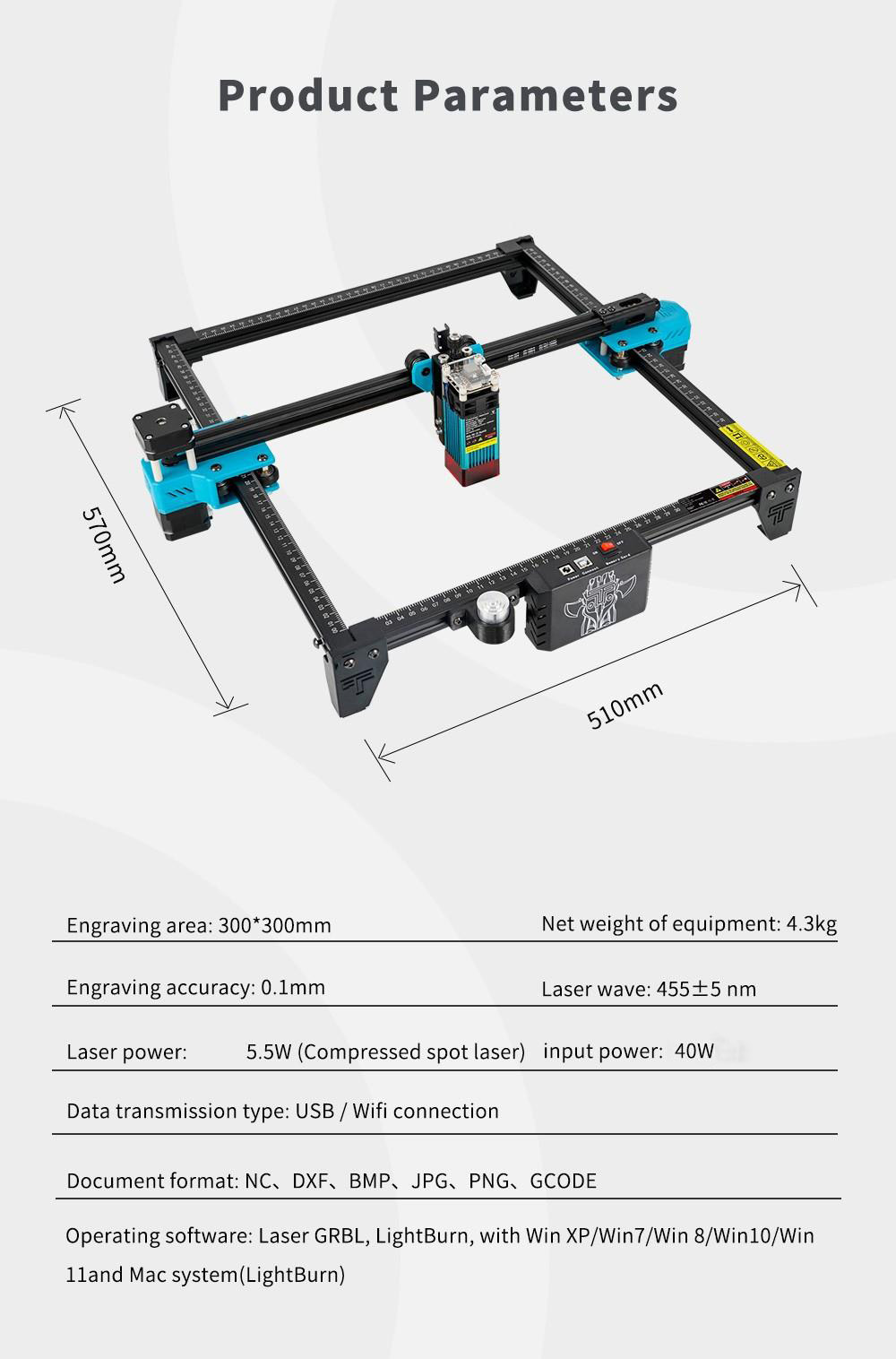 TwoTrees TTS-55 V2.0 Laser Engraver 40W Desktop Laser Engraving Tool