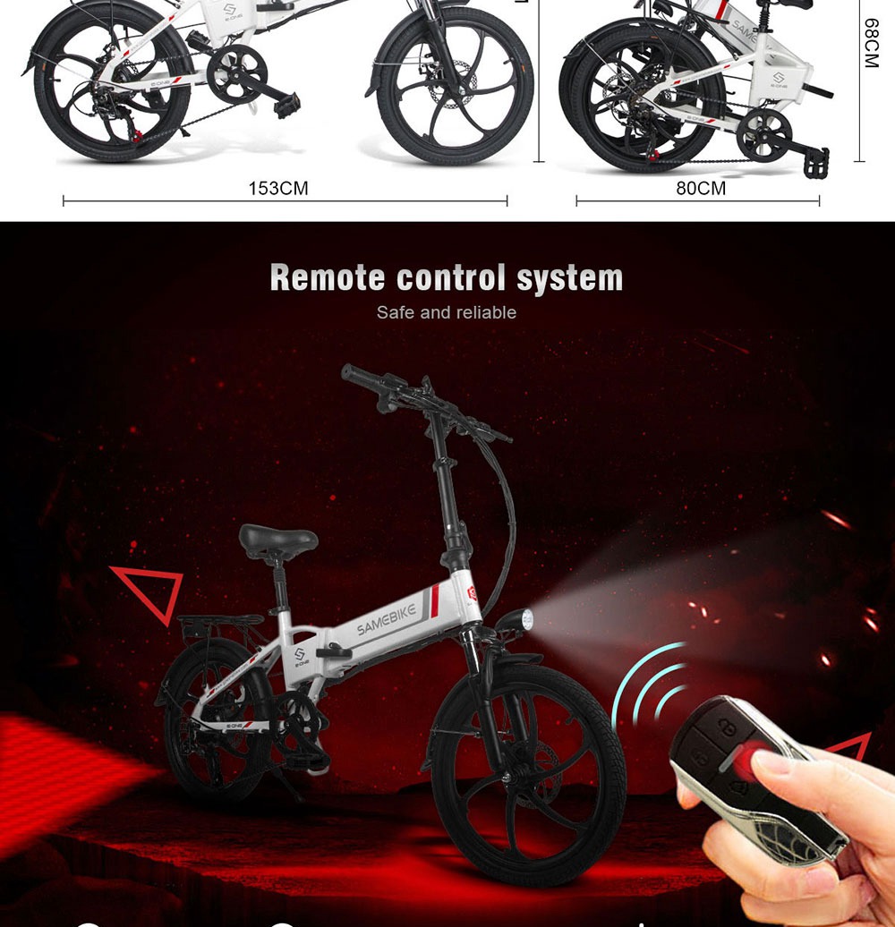 SAMEBIKE 20LVXD30 20 Inch Portable Folding Electric Bike 10Ah Battery Shimano 7 speed Smart Moped Bicycle 350W Motor Max 35km/h Aluminum Alloy LED Front Light Adjustable Heights  – White